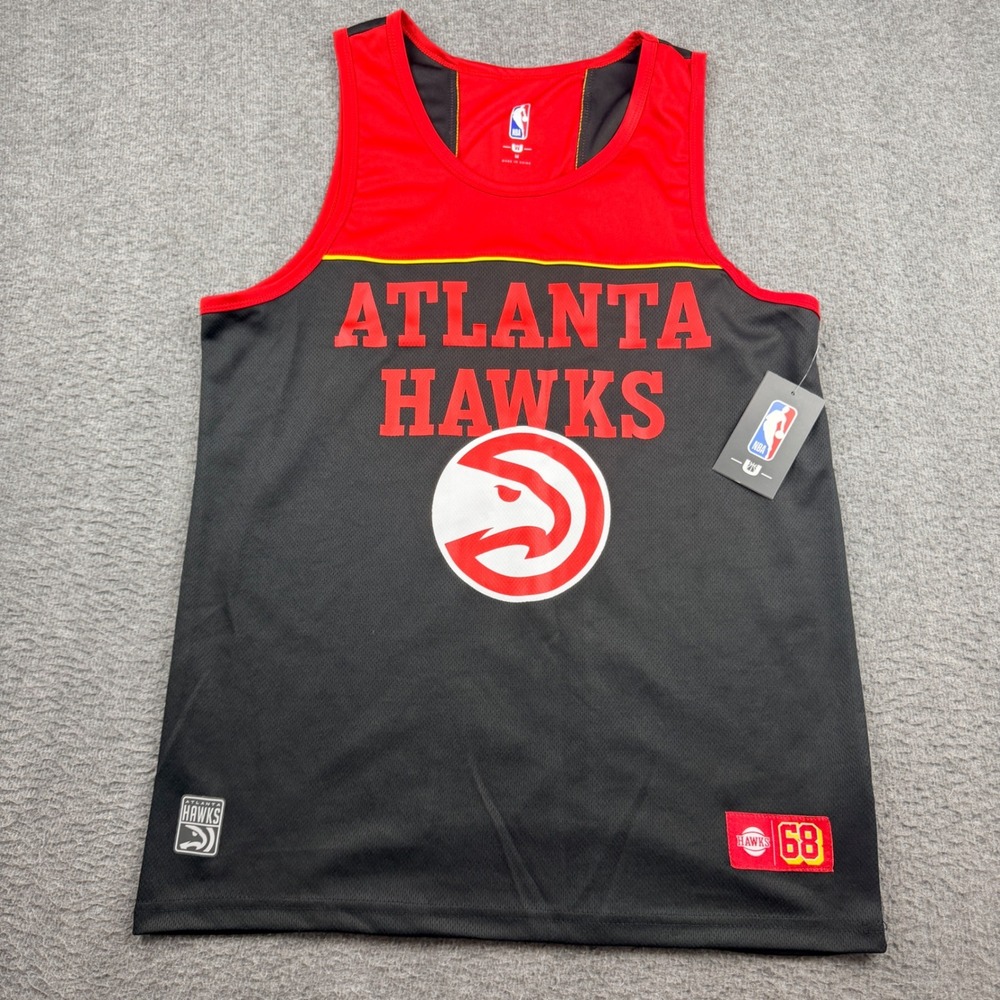 NBA Atlanta Hawks Tank Top Men's Medium Black Red Mesh Jersey VXMH237S NWT
